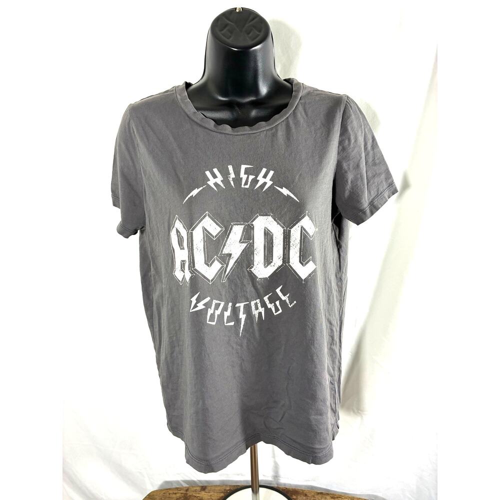 AC/DC High Voltage Distressed Graphic T Shirt Gray